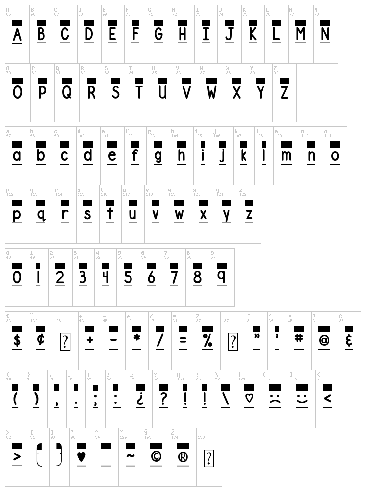 DJB File Folder Labels font map